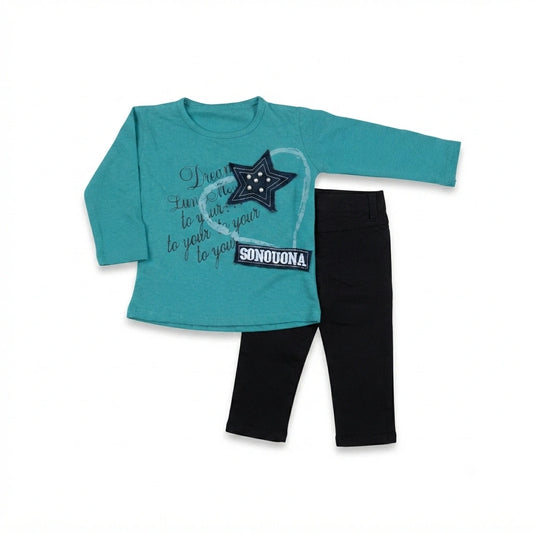 4 Years Baby Girls Winter T-Shirt & Black Trouser 2 Piece Dress – Soft Malai Fabric