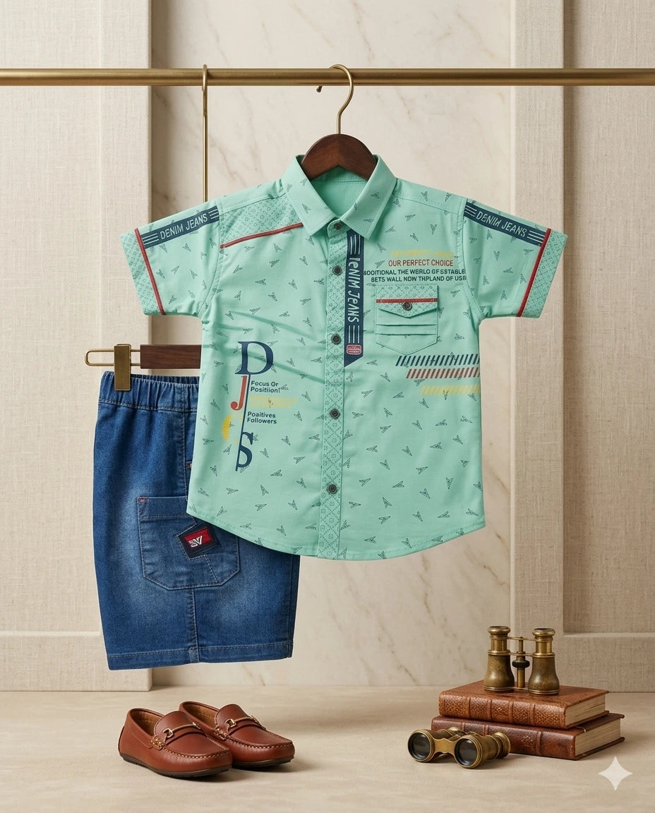 Baby Boy Denim Shorts & Cotton Half Sleeve Shirt Set – Summer Collection (3-4 Years)