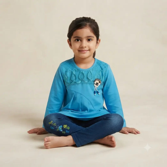 Baby Girls Chiffon Style Shirt with Denim Pants | 2 Piece Dress | 4 Years