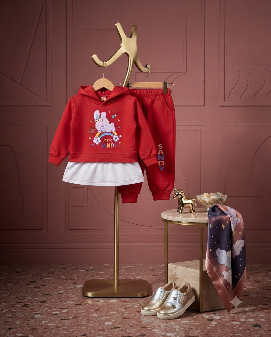 Baby Girls Premium Red Interlock Hoodie & Trouser Set | 6–12 Months | Mid Season Wear