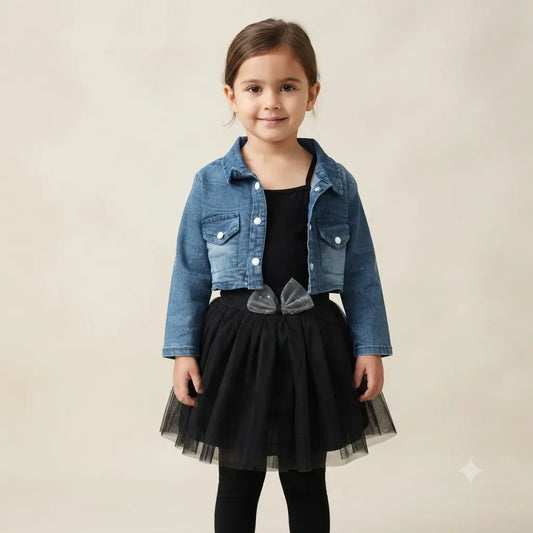 Baby Girls 3 Piece Denim Jacket with Tutu Skirt & Leggings Set | Party Wear | 4 Years