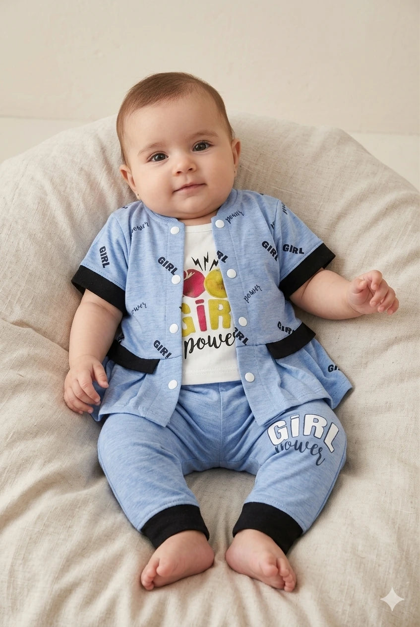 Baby Girl 2.5 Piece Malai Cotton Outfit Set – Summer Collection (0-12 Months)