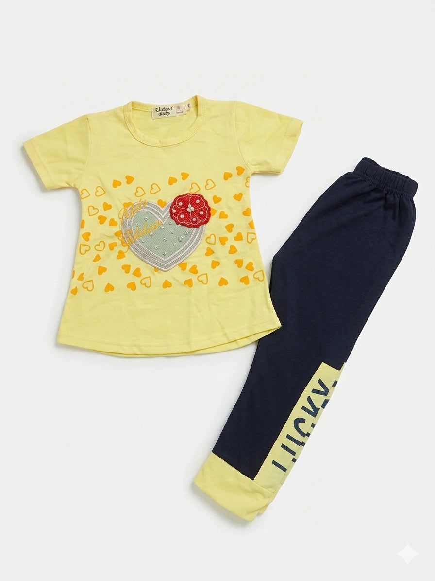 Baby Girl Malai Cotton Half Sleeve Shirt & Full Trouser Set – Summer Collection (3 Years)