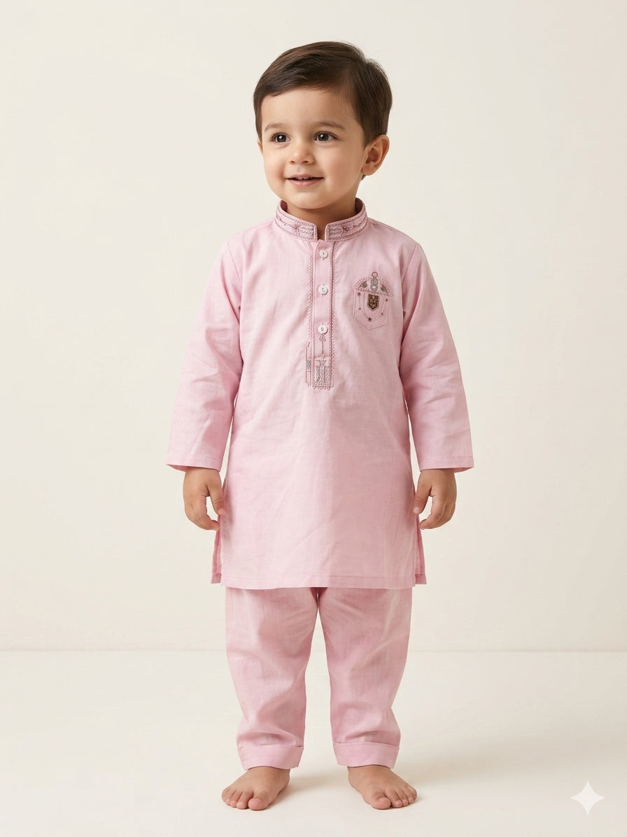 Baby Boy Soft Cotton Kurta Pajama with Designer Collar – Summer Collection (1–2 Years)