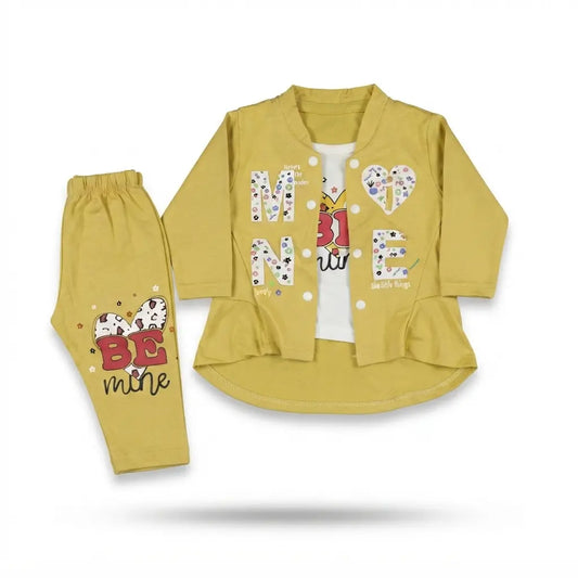 Baby Girls Mustard Malai 3 Piece Outfit – Inner T-Shirt, Jacket & Trouser Set (6–12 Months)
