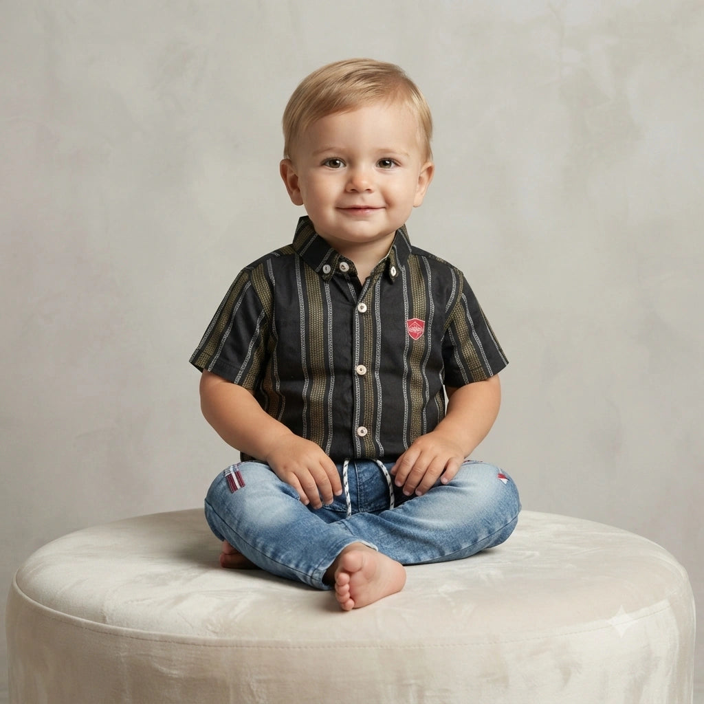Boys Striped Casual Shirt with Denim Jeans 2-Piece Set