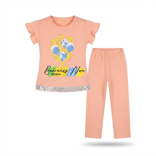 Baby Girls Peach Malai 2 Piece Outfit – Printed Top & Trouser Set (6–12 Months)