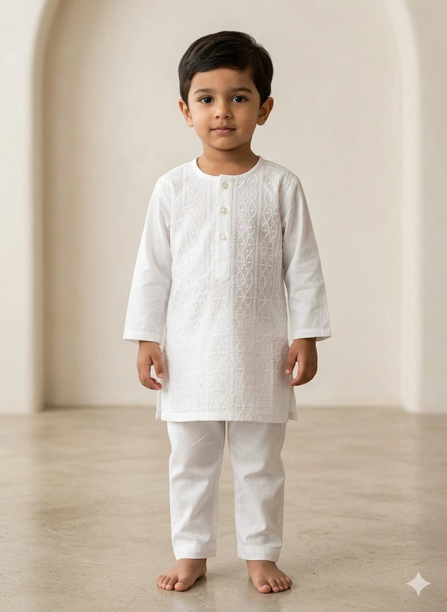Baby Boy White Cotton Chikankari Kurta – Summer Collection (6 Months)
