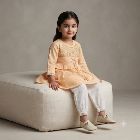 Premium Girls Cotton Frock with White Trouser – Elegant Outfit Set (5 Years)