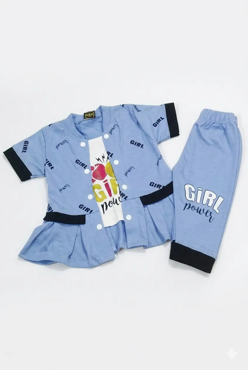 Baby Girl 2.5 Piece Malai Cotton Outfit Set – Summer Collection (0-12 Months)