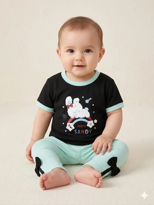 Baby Girl Special Black Malai Top & Parsi Style Pajama Set – Summer Collection (0-6 Months)