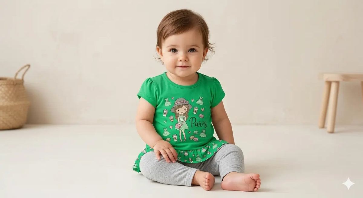 Baby Girl Lightweight Malai Cotton Shirt & Contrast Pajama Set – Summer Collection (1–2 Years)