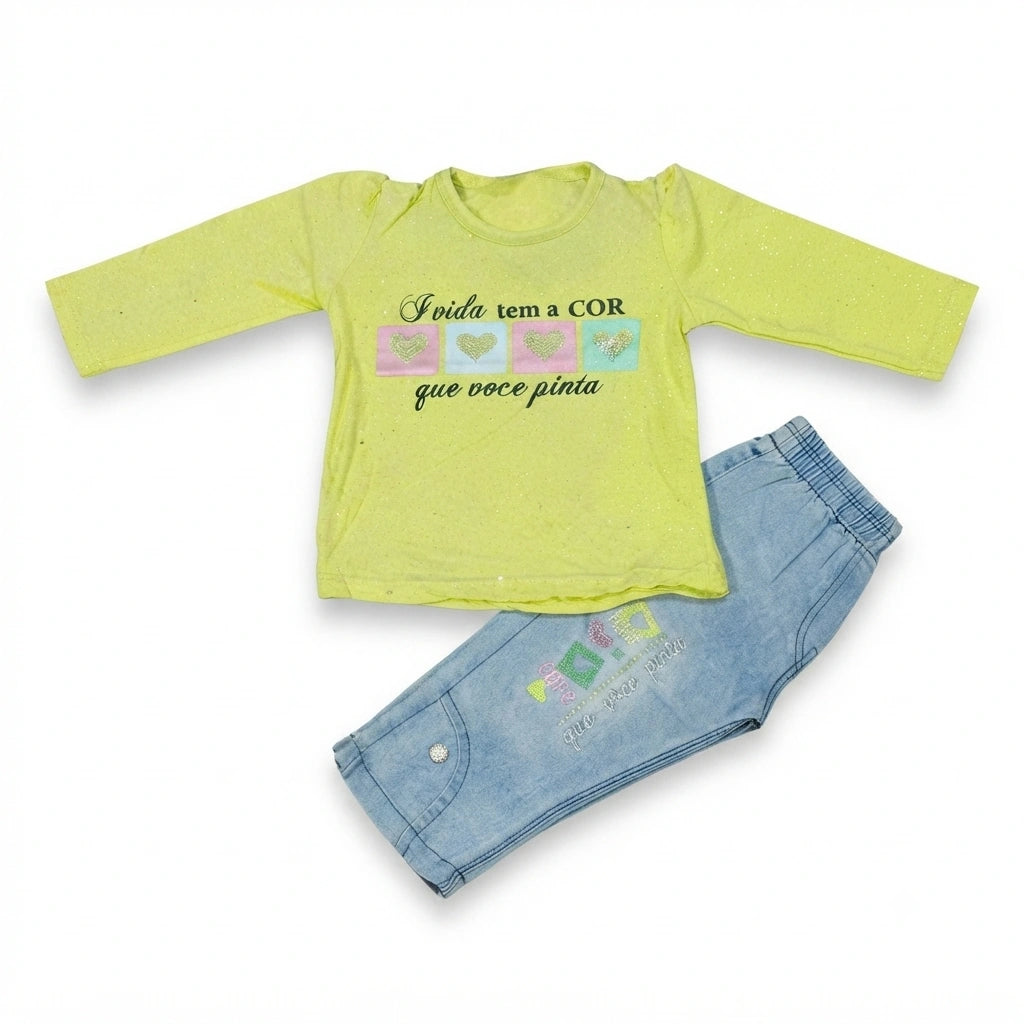 Bright Little Girl Malai Stuff Printed Shirt with Stylish Denim Pants – 4 Years