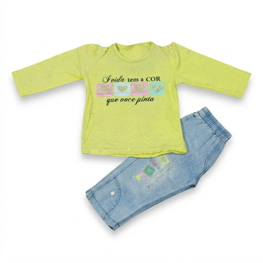 Bright Little Girl Malai Stuff Printed Shirt with Stylish Denim Pants – 4 Years
