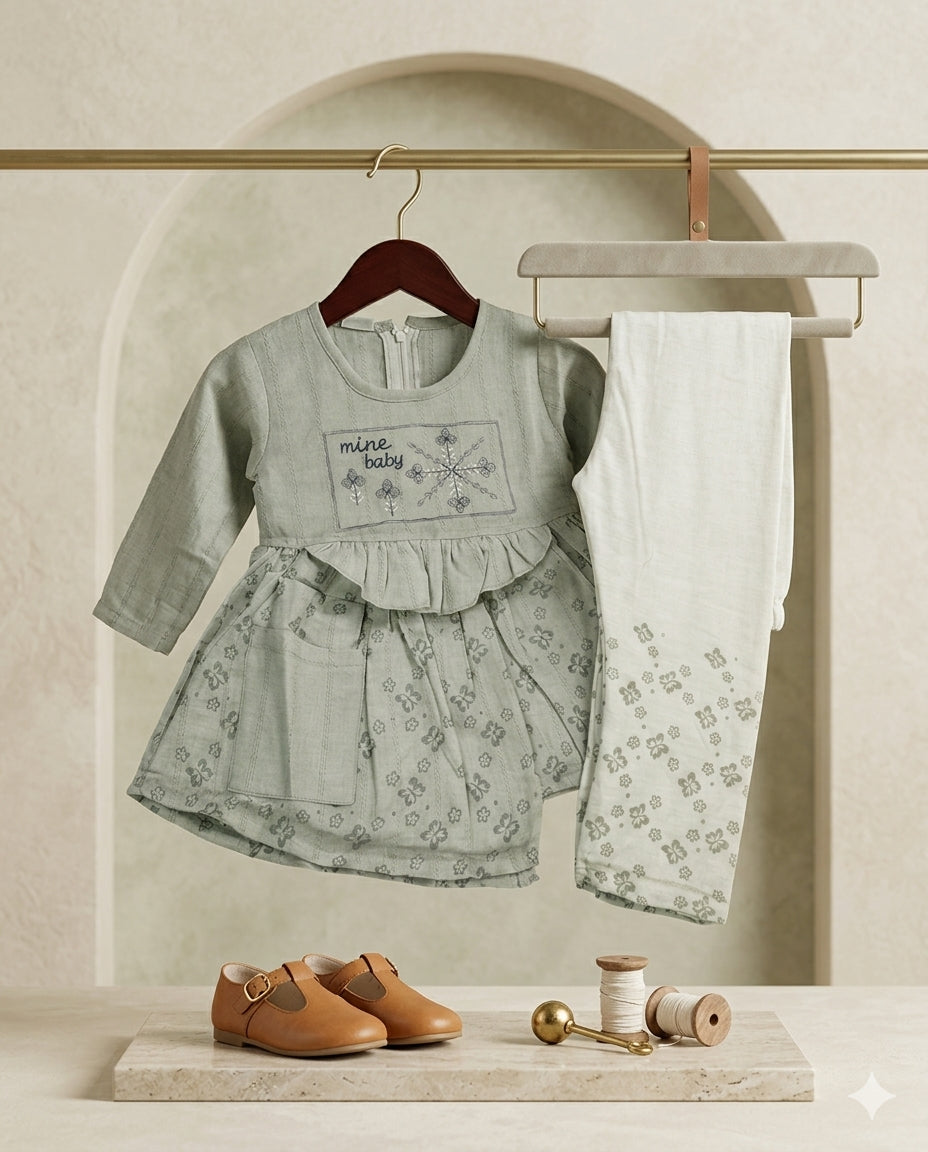Baby Girl Cotton Blend Frock & Pajama Set – Summer Collection (1-2 Years)