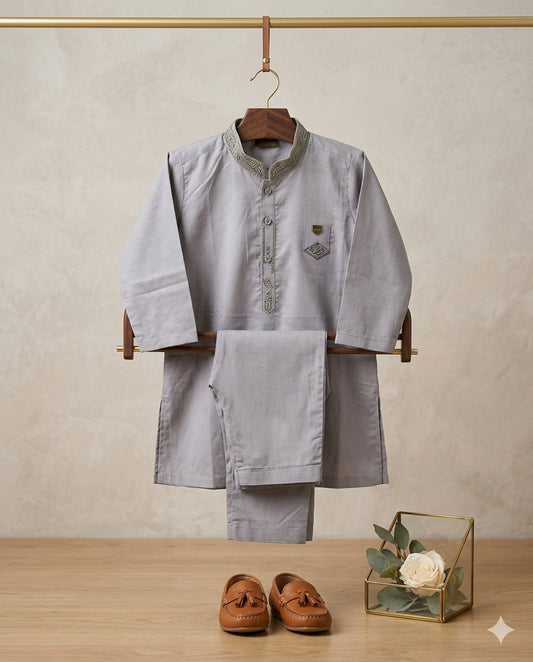 Baby Boy Soft Cotton Kurta Pajama with Designer Collar – Summer Collection (1–2 Years)
