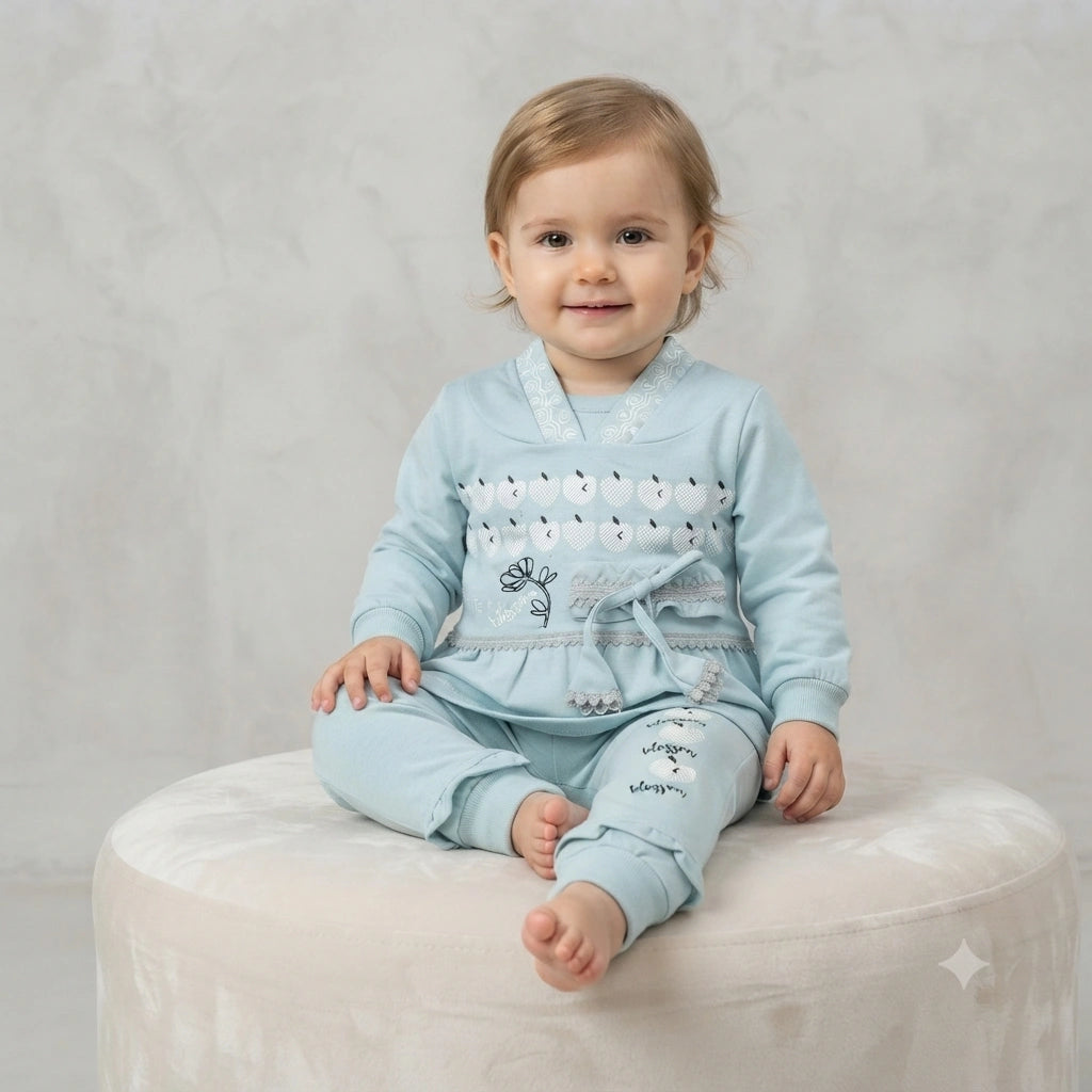 Baby Girls Interlock 2-Piece Suit with Frill Details – 2 Years
