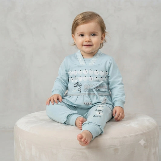Baby Girls Interlock 2-Piece Suit with Frill Details – 2 Years
