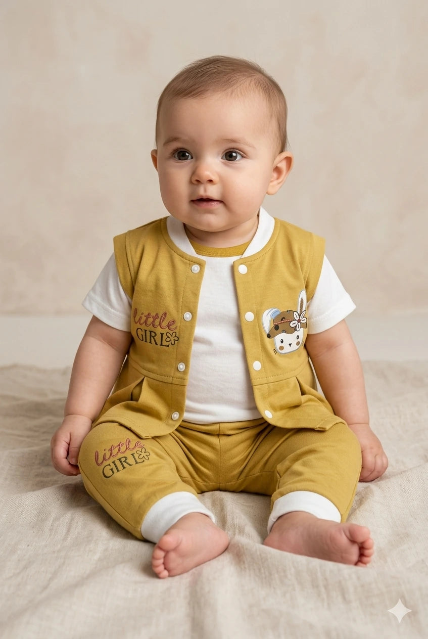 Baby Girl 2.5 Piece Malai Cotton Outfit Set – Summer Collection (0-12 Months)