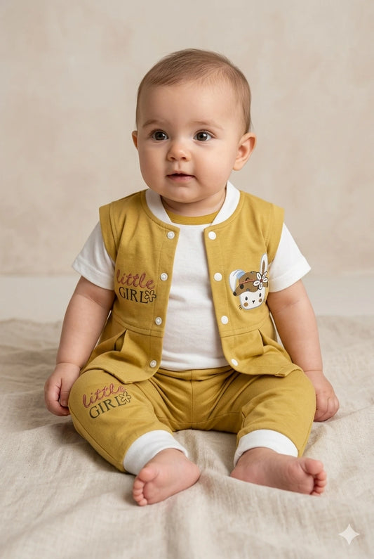 Baby Girl 2.5 Piece Malai Cotton Outfit Set – Summer Collection (0-12 Months)