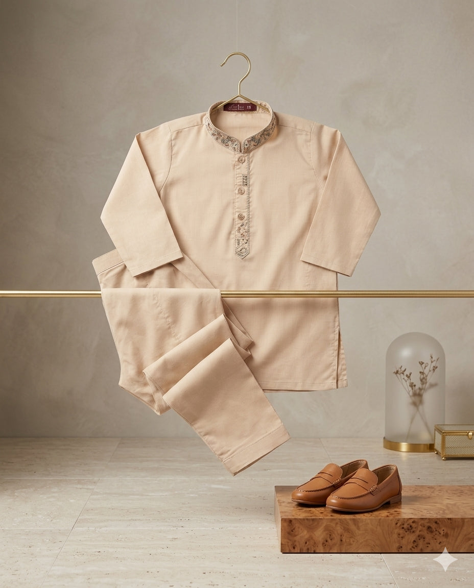 Baby Boy Soft Cotton Kurta Pajama with Designer Collar – Summer Collection (1–2 Years)