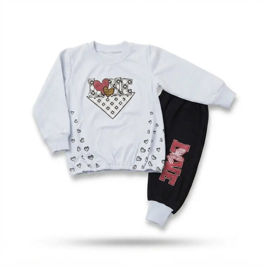 Baby Girls White Malai 2 Piece Outfit – Printed Sweatshirt & Trouser Set (6–12 Months)