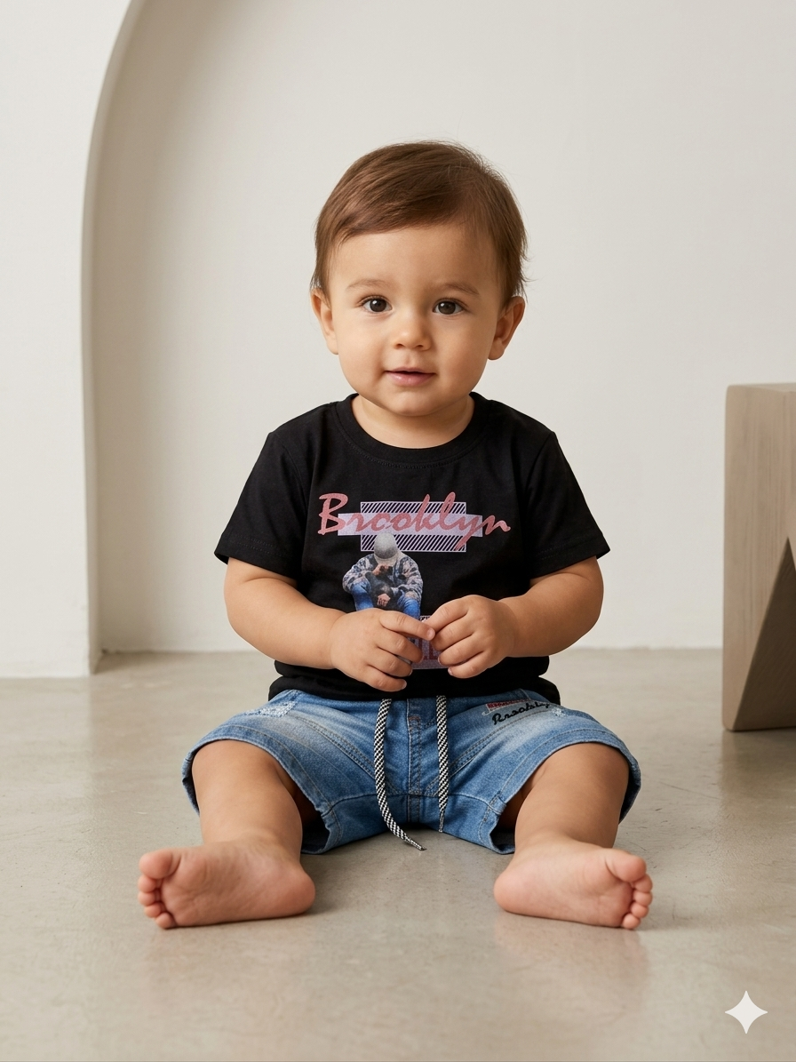 Baby Boy Malai Cotton Half Sleeve Shirt with Denim Shorts Set – Summer Collection (1 Year)