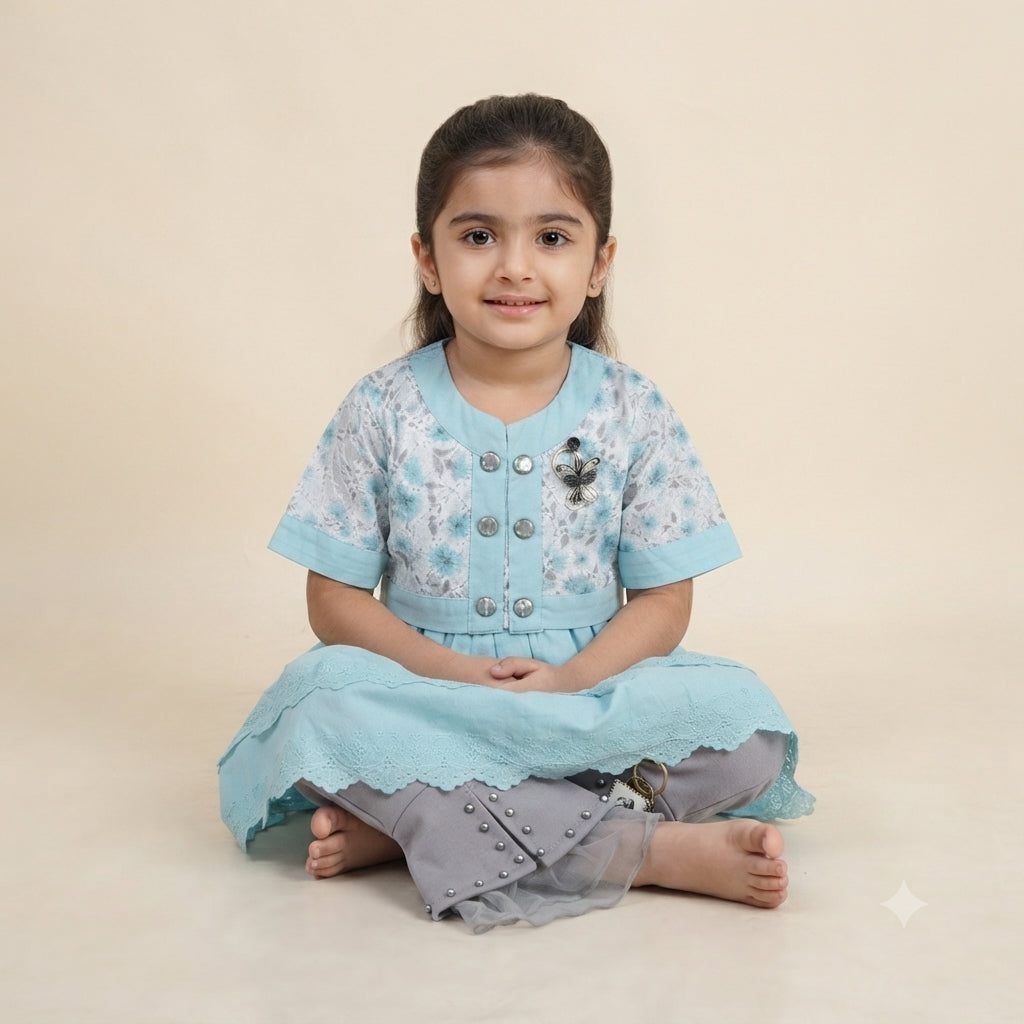 Baby Girls Premium Chiffon Frock with Fancy Bell Bottom Pants | Party Wear Dress | 4 Years