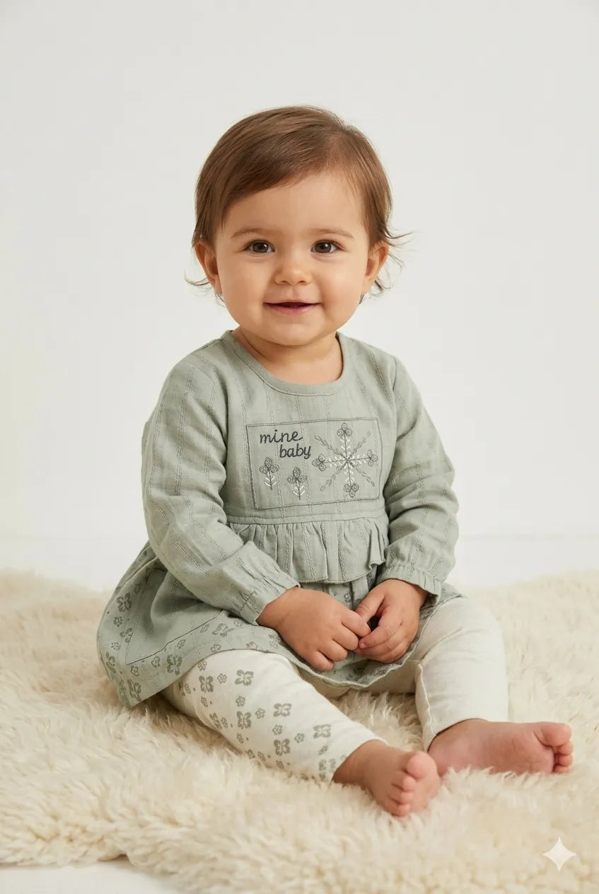 Baby Girl Cotton Blend Frock & Pajama Set – Summer Collection (1-2 Years)