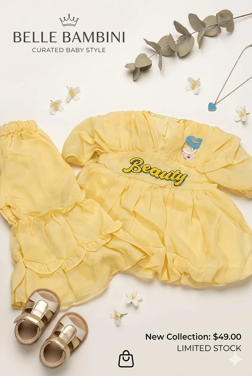 Baby Girl Chiffon 2 Piece Dress Set – Summer Collection (0-6 Months)