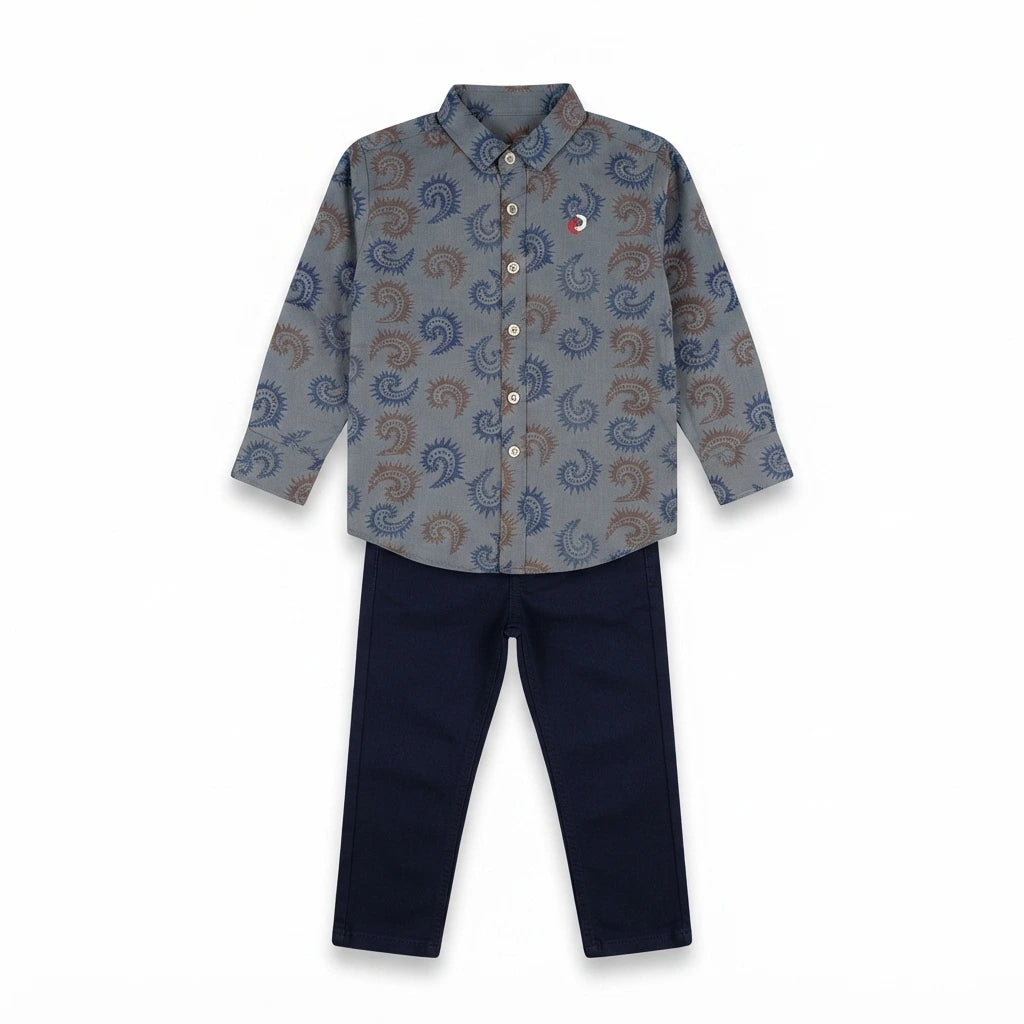 Stylish Printed Cotton Shirt with Plain Trouser Set for Baby Boys (4 Years)