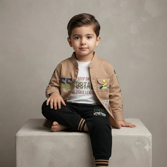 Smart 3-Piece Stretch Cotton Shirt, Sleeveless T-Shirt & Jogger Set for Baby Boys (2–3 Years)