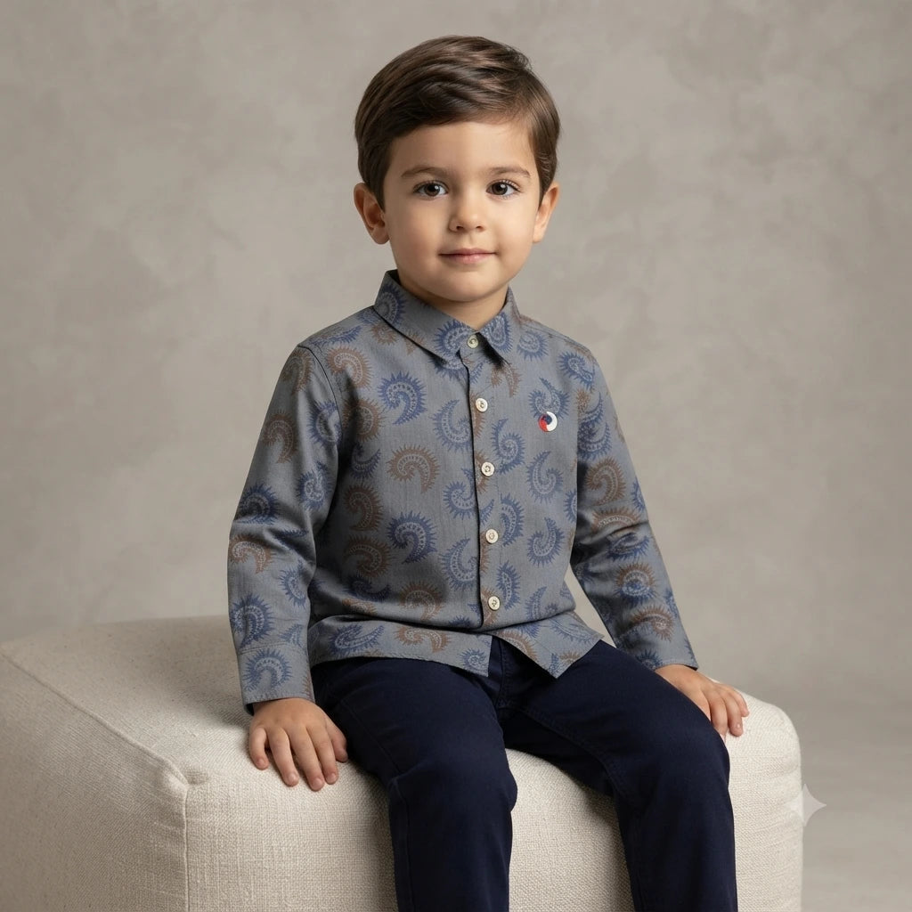 Stylish Printed Cotton Shirt with Plain Trouser Set for Baby Boys (4 Years)
