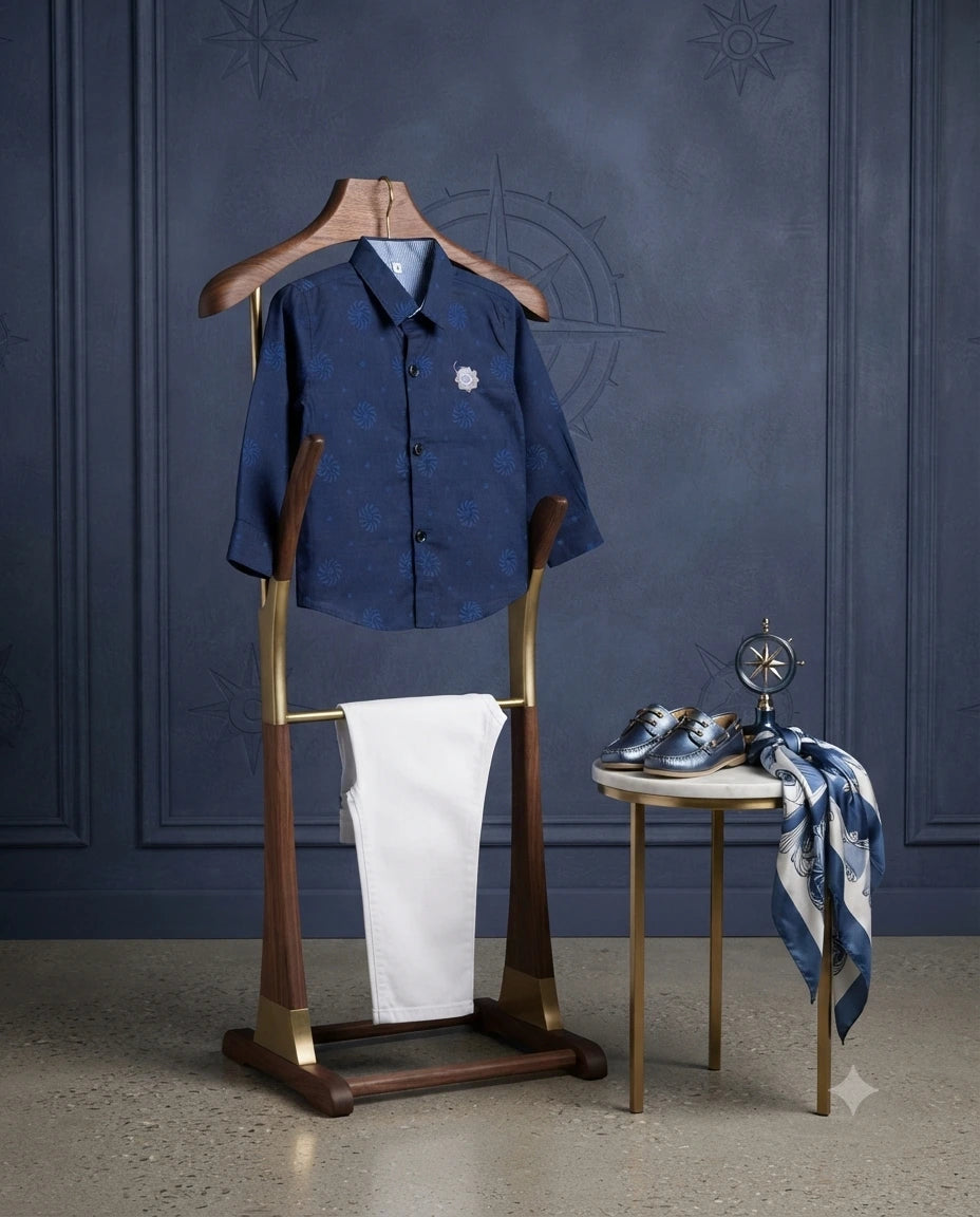 Classic Cotton Printed Shirt with Plain Trouser Set for Baby Boys (3 Years)