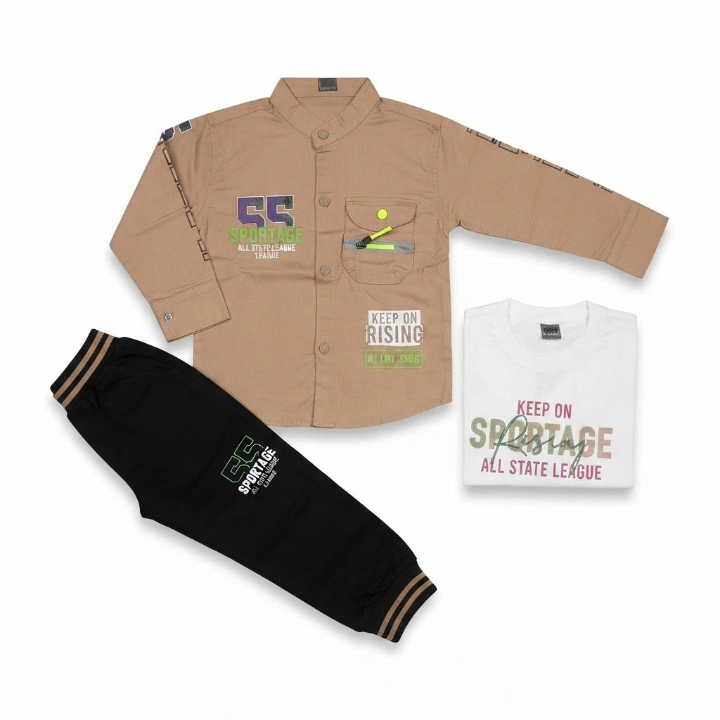 Smart 3-Piece Stretch Cotton Shirt, Sleeveless T-Shirt & Jogger Set for Baby Boys (2–3 Years)