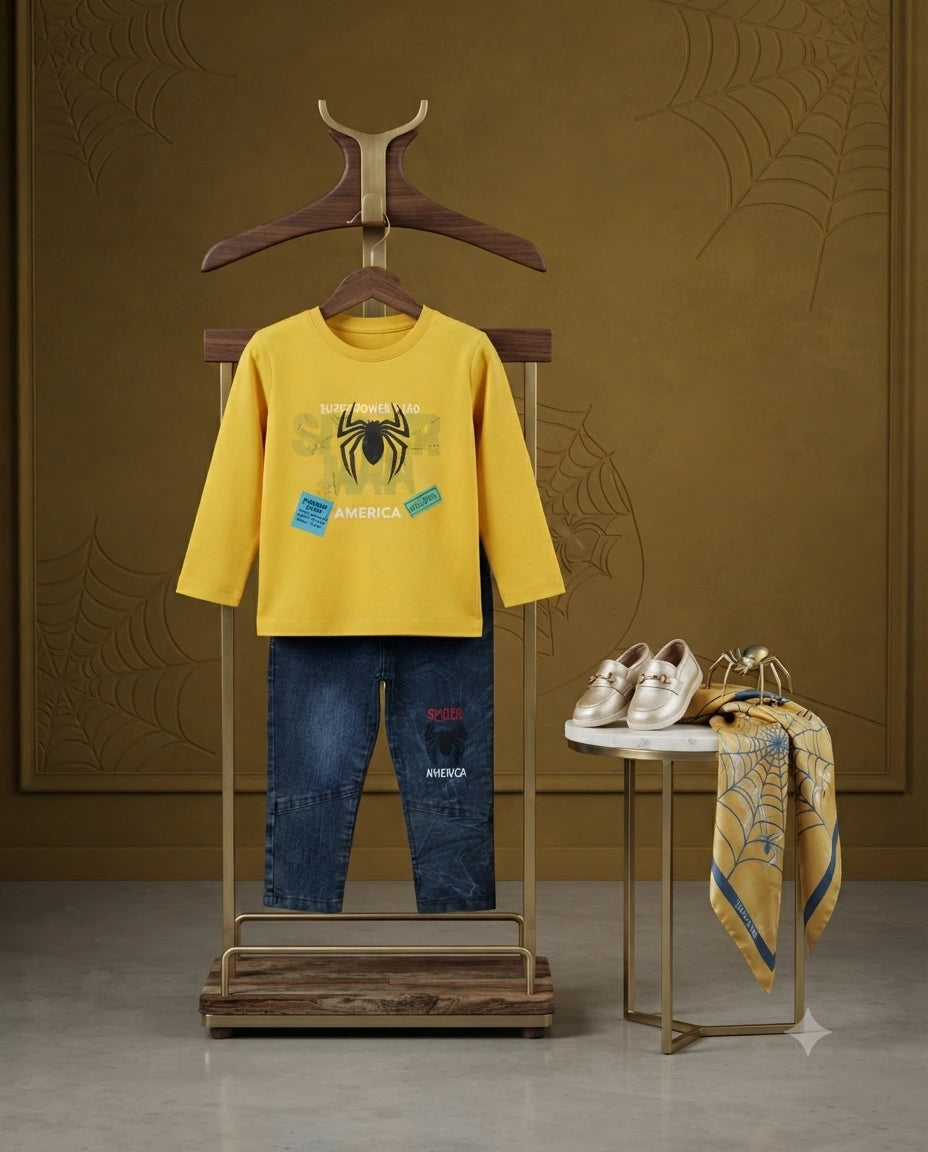 Cool Malai Graphic T-Shirt with Denim Jeans Set for Baby Boys (2–3 Years)