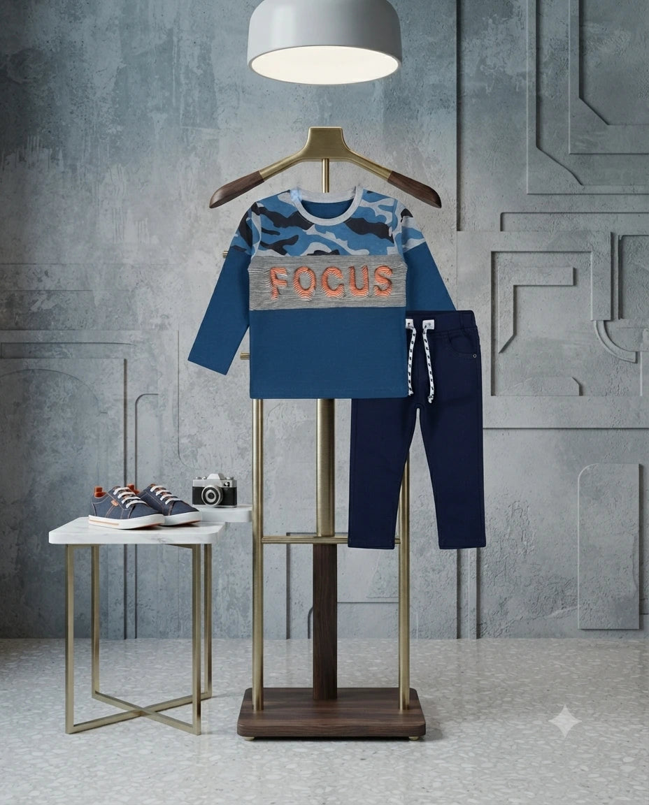 Everyday Malai Cotton T-Shirt with Plain Trouser Set for Baby Boys (1–2 Years)