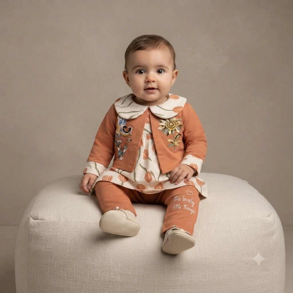 Charming Baby Girl Malai Stuff 2-Piece Dress with Jacket Style & Leggings – 6 Months