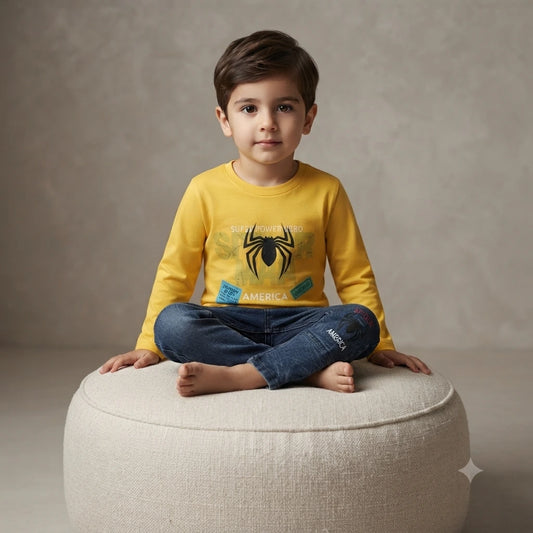 Cool Malai Graphic T-Shirt with Denim Jeans Set for Baby Boys (2–3 Years)